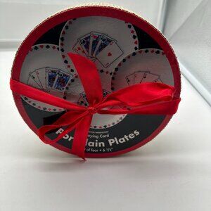 4 New NIB Boston Warehouse 2003 Susanne Riette Playing Card Pie Dessert Plates